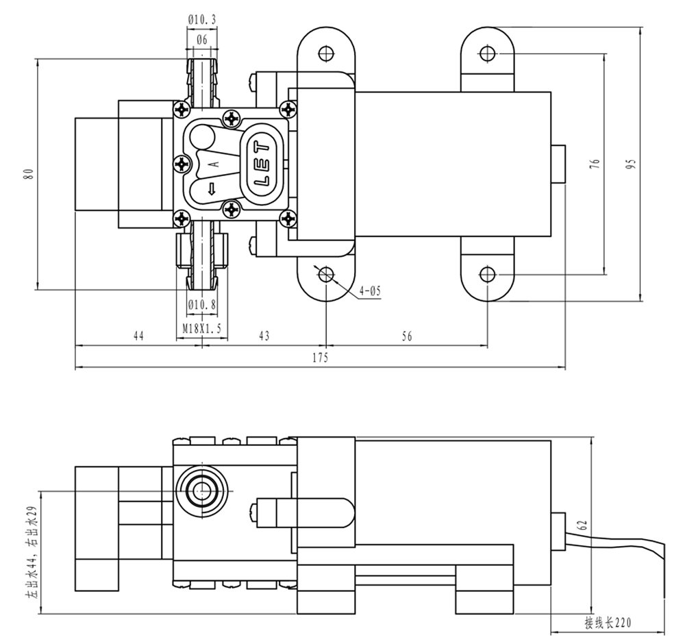 GB-2228 GB-2228 single-threaded/right-side outlet dimensional reference